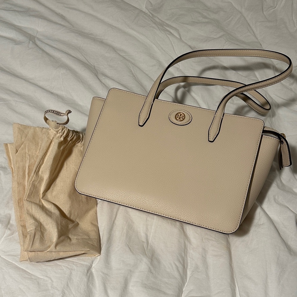 Tory Burch Pebbled Leather Tote - Cream / Beige - Like New - Includes Dust Bag